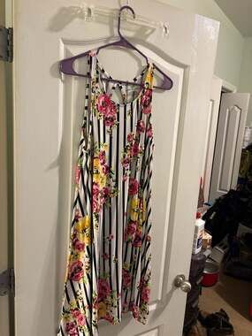 Bobbie Brooks Women's Floral and Striped Sleeveless Tank Dress